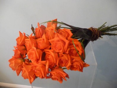 Modern sheaf of orange ‘Naranga’ roses (ref. 18)